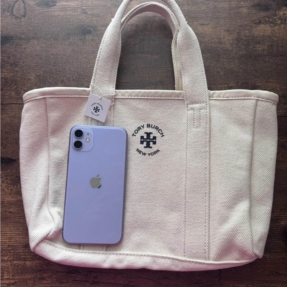 Tory Burch Natural Canvas Mini Tote Bag - Picture 13 of 14